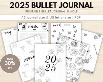 PRINTABLE 2025 JOURNAL | Printable Bullet-Journal Planning Pages, Pdf Bullet Dot Grid Journal, Yearly Planner, Printable Yearly Planner