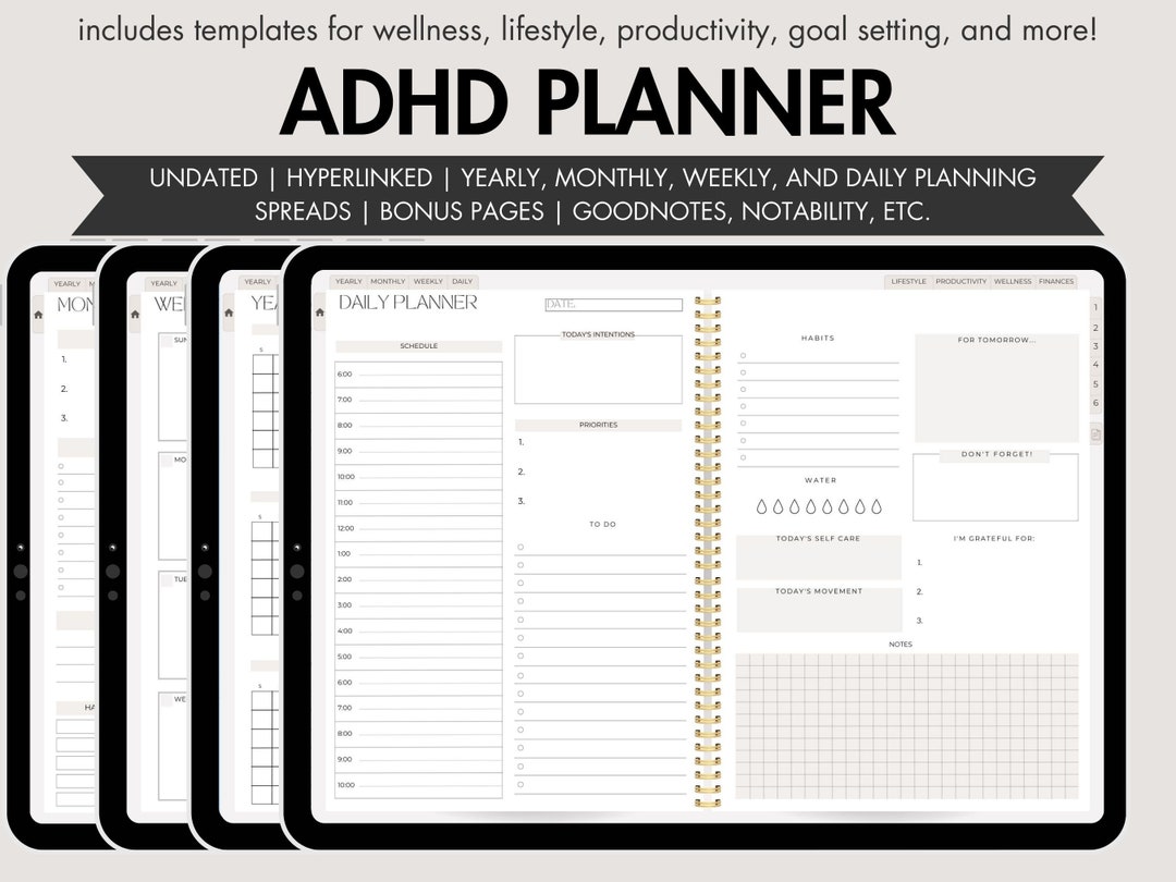ADHD Digital Planner, Undated Digital Planner, Digital ADHD Planner ...