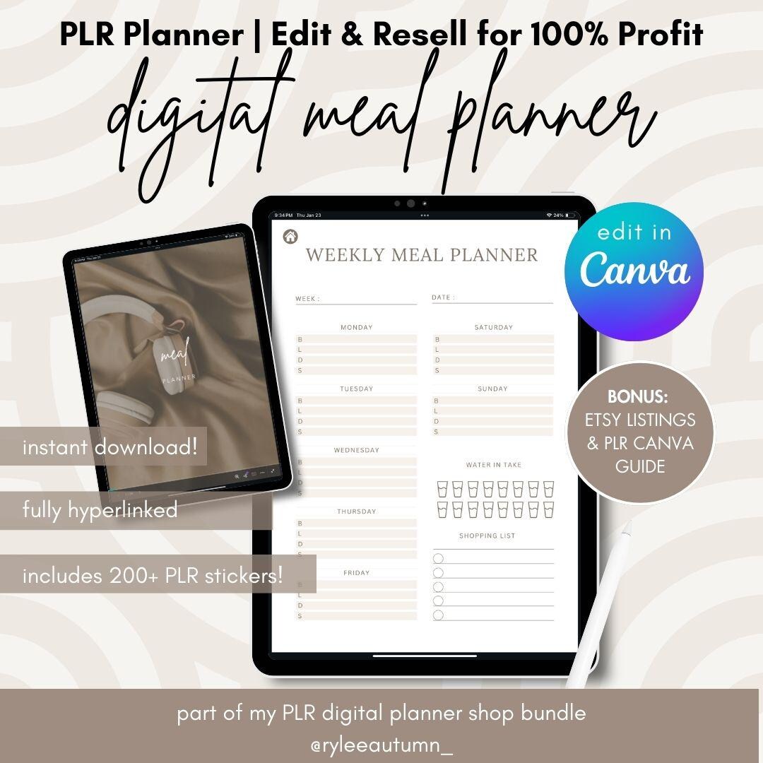 PLR Digital Meal Planner | Meal Planner Canva Template, Editable ...