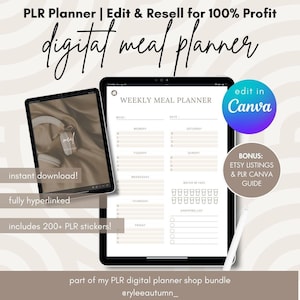 PLR Digitaler Mahlzeitenplaner | Mahlzeitenplaner Canva Vorlage, bearbeitbare Einkaufslistenvorlage, Privatmarkenrechte Digitaler Planer kommerzielle Nutzung