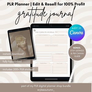 PLR Digitales Dankbarkeits-Journal | Bearbeitbare digitale Planer Canva-Vorlage, Privatmarkenrechte digitale Produkte zum Weiterverkauf, iPad Dankbarkeit