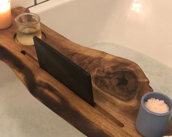 Live Edge Bath Caddy Walnut 