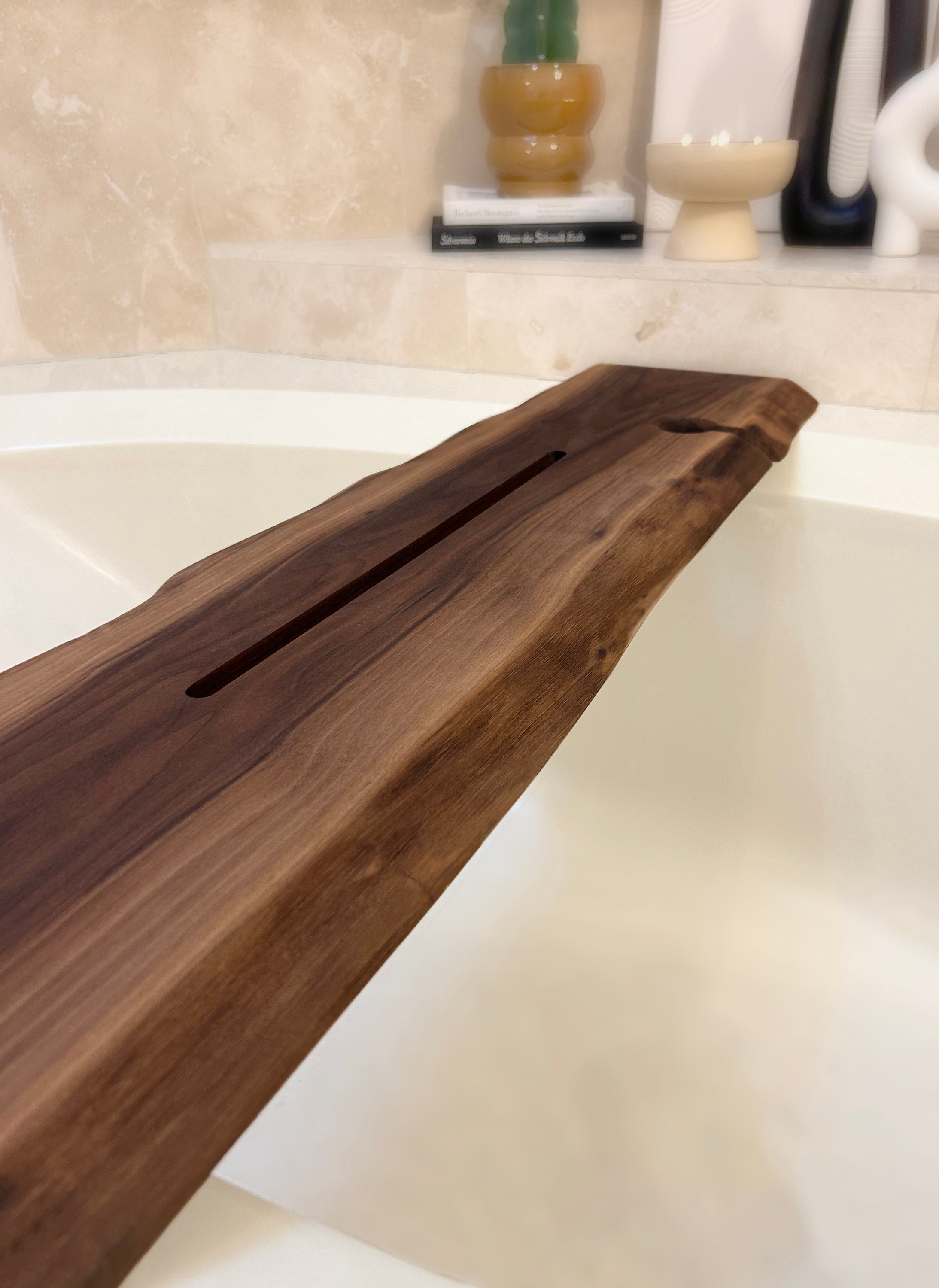 Black Wooden Bath Caddy, Bath Shelf, Bath Accessories, Live Edge Bath  Board, Modern Bathroom Decor, Wood Bath Tray, Bathtub Tray 