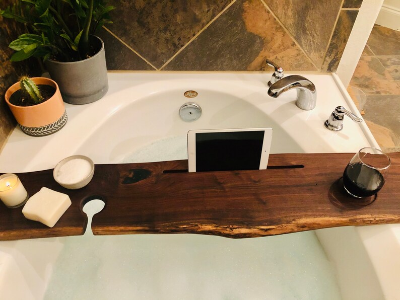 Walnut Bath Caddy Bath Tray Live Edge Gift Self Care Gift Etsy