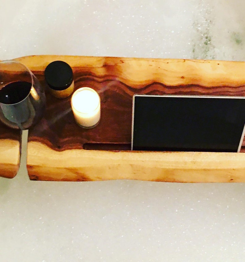 Bath Caddy Bath Tray Live Edge Dark Walnut Gift Self Care Etsy