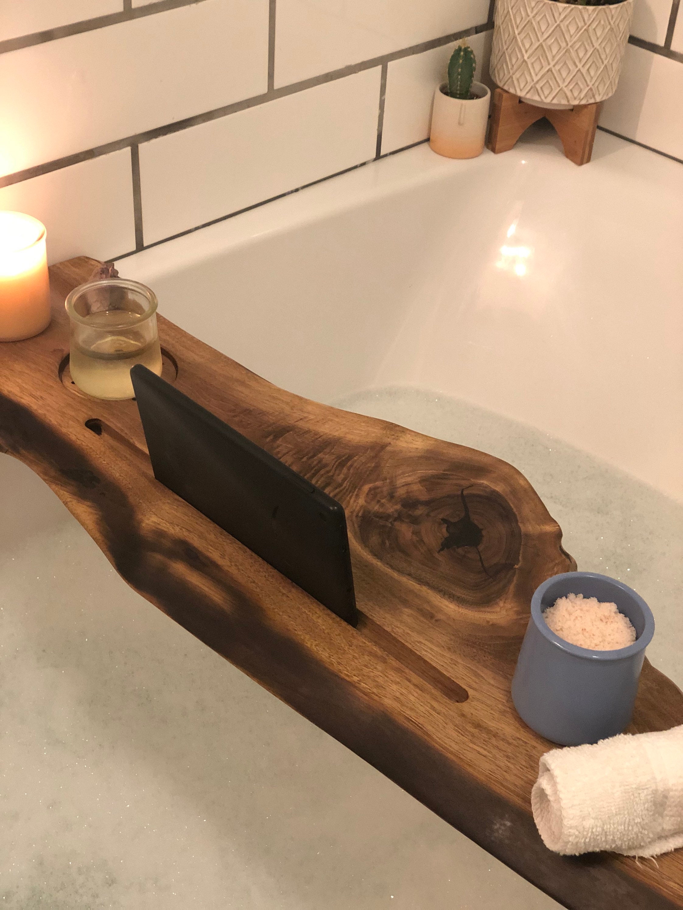 Bath Caddy Bath Tray Live Edge Dark Walnut Gift Self Etsy