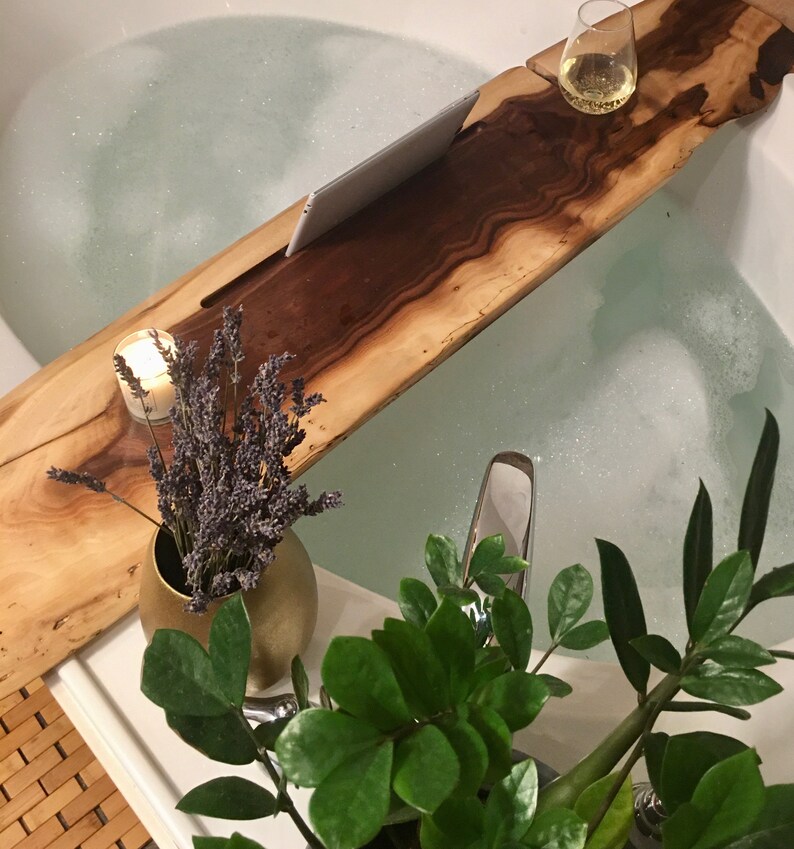 Bath Caddy Bath Tray Live Edge Dark Walnut Gift Self Etsy