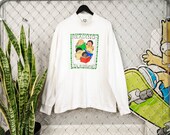 Vintage Anvil Size L T-Shirt White Reading Long Sleeve 90s