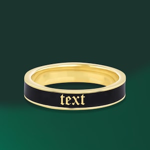 Customizable Black Enamel Sterling Silver Band Ring: Til Death, Personalized Stacking Ring