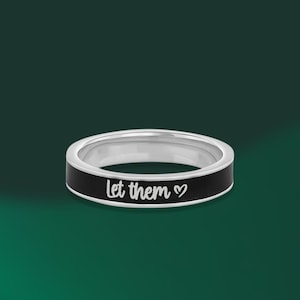 Black Enamel Sterling Silver Band Ring: Personalized Stacking Ring