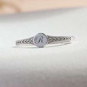 Custom Initial Sterling Silver Signet Ring: Engraved Pinky Ring