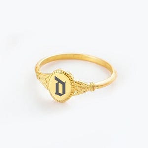 Anel de sinete oval personalizado, anel gótico vintage, anel inicial personalizado inglês antigo, presente personalizado, anel com letra personalizada, presente de Natal