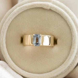 Emerald Cut Aquamarine Engagement Ring, Vintage Anniversary Ring  Delicate Single Stone Ring, Wedding Gift For Women Aquamarine Ring For Her
