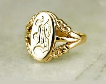 Sterling Silver Art Deco Monogram Signet Ring – Personalized Initial