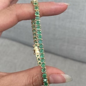 Natural Emerald Tennis Bracelet: 925 Sterling Silver May Birthstone Bracelet
