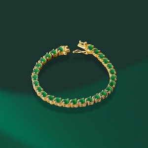 Bracelet tennis délicat en émeraude : argent sterling 925, pierre de naissance du mois de mai
