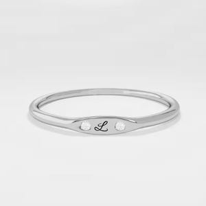 Custom Initial Signet Ring: 14k Gold & Diamond CZ, Sterling Silver