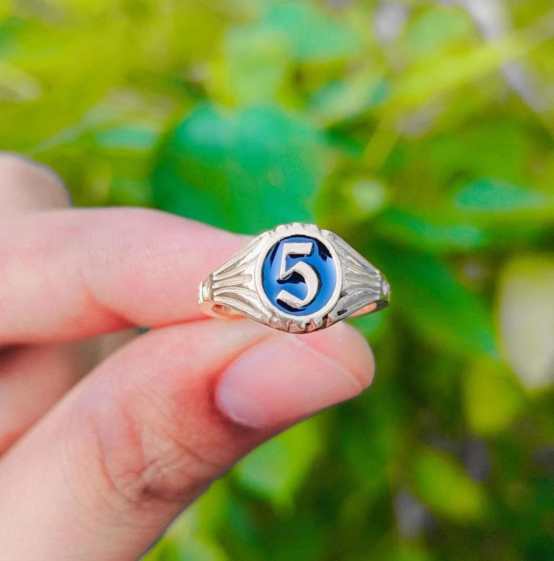 Personalized Black Enamel Signet Ring: Sterling Silver Lucky Number - Etsy