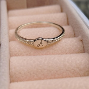 Custom Initial Sterling Silver Signet Ring – Engraved Minimalist Ring