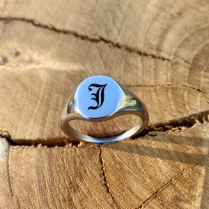 Custom Engraved Initial Signet Ring: 925 Sterling Silver Gothic Style