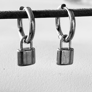 Surgical Steel Lock Hoop Earrings | Punk Streetwear Jewelry