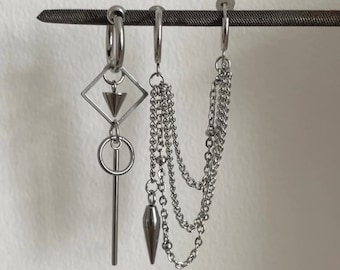 Mismatched Clip On Earrings - Stainless Steel Dangle Clip On Earrings - Unisex Earrings