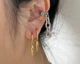 Anime-Inspired Stainless Steel Gold Spike Dangle Hoop Earrings