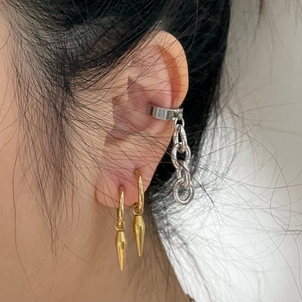 Anime-Inspired Stainless Steel Gold Spike Dangle Hoop Earrings