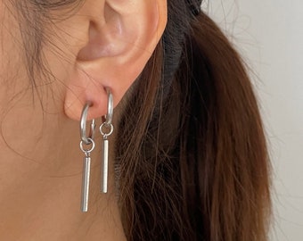 Minimalist Bar Clip On Earrings - Punk Non Pierce Hoops - Kpop Y2K Jewelry Gift
