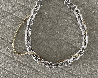 Stainless Steel Links Bracelet with Delicate Gold Chain - Modern Women's Jewelry
