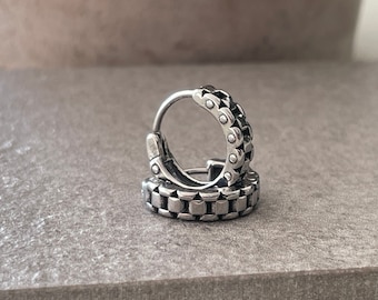 Steampunk Titanium Hoop Earrings – Industrial Gear Design