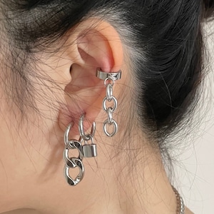 Double Link Chain Earrings - Urban Punk Jewelry - Unisex Earrings - Waterproof Jewelry