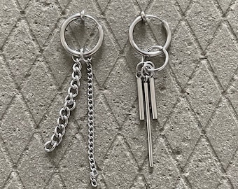 Einzigartige Ohrclips - Mismatched Bar und Ketten Ohrringe