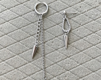 Minimalist Stainless Steel Earrings - Spike and Chain Dangle Earrings - Aesthetic Jewelry