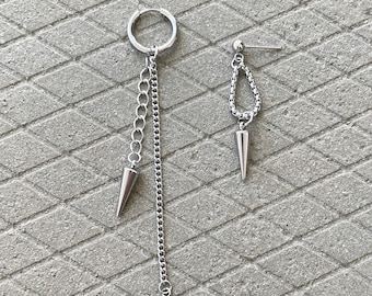 Unique Mismatched Earrings featuring Stainless Steel Spike Drops