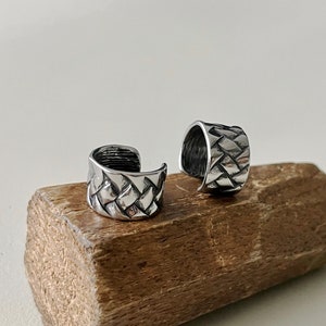Titanium Ear Cuffs - Dark Aesthetic Wide Ear Cuff No Piercing - Braid Cuff Earrings - Unisex