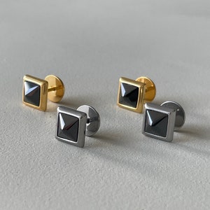Mens Earrings - Stylish Pyramid CZ Stud Earrings For Guys
