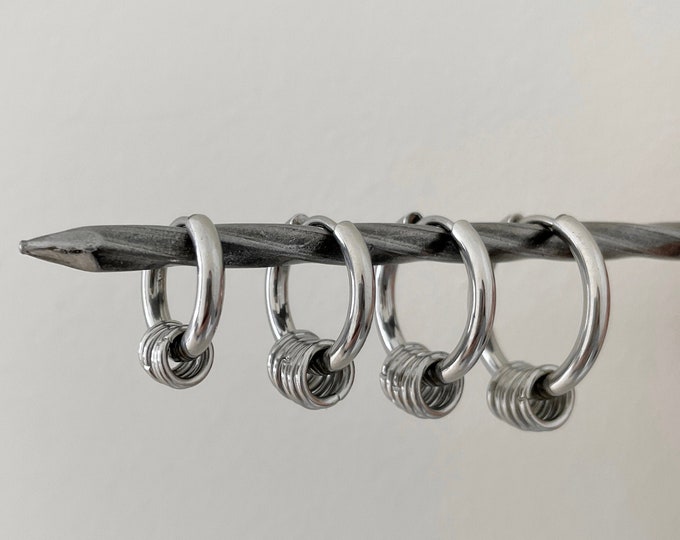 Cyberpunk Hoop Earrings - Sleek Stainless Steel Earring with Circle Charms - Birthday Gift