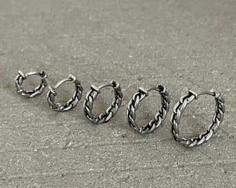 Steel Link Hoop Earrings-Titanium Steel Hoops-Hipster Cool Earrings-Link  Hoops Earrings-Gothic Earrings with Size-Tarnish Free Huggie Hoops