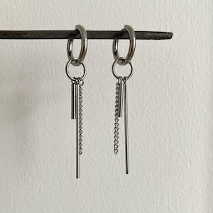 Stainless Steel Bar Dangle Hoop Earrings: Grunge Unisex Style