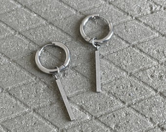 Minimalist Silver Bar Earrings - Stainless Steel Bar Earrings For Men and Women