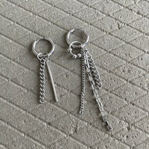 エッジの効いたダングルイヤリング - インダストリアルなミスマッチチェーンとバーイヤリングセット