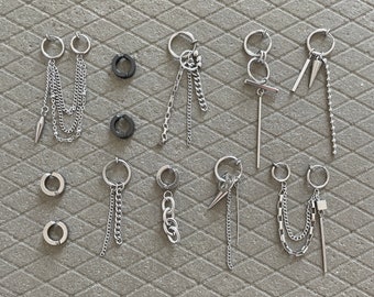 Y2K Chic - Set of 12 Stainless Steel Dangle Clip-On Earrings