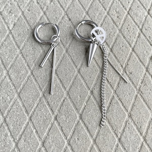 Gothic Mismatched Earrings - Spike Charm and Bar Earrings