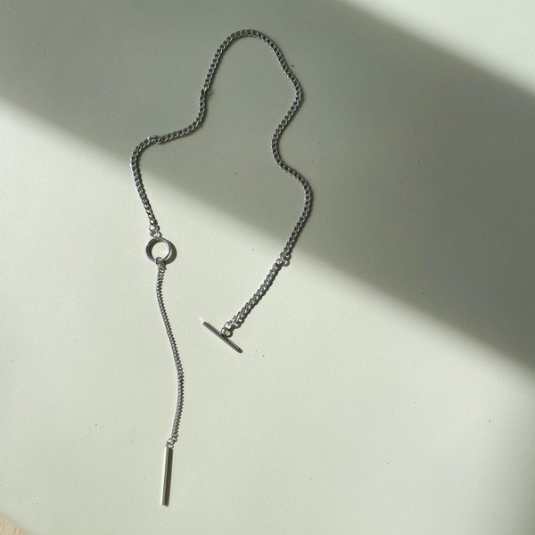 Sleek Alternative Stainless Steel Necklace with Long Chain and Vertical Bar