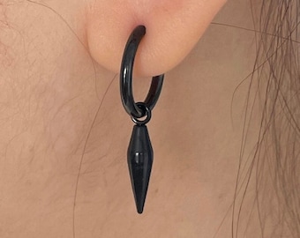 Schwarze Spike Hoop Ohrringe: Edelstahl Punk Schmuck