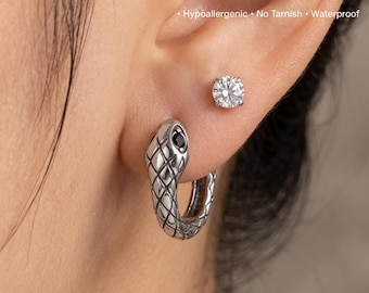 Serpent Hoop Earrings: Titanium Gothic Snake Huggies Snake Hoops