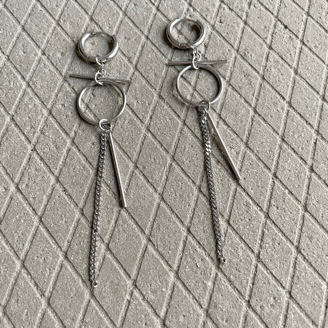 Geometric Drop Chain Link Dangle Earringsminimalist Modern Earrings