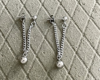 Sleek Front Back Earrings featuring Stainless Steel Chains with Dangle Bead