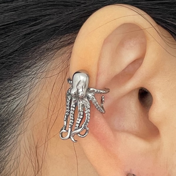 Octopus Ear Cuff - 3D Titanium Octopus Ear Climber Earrings